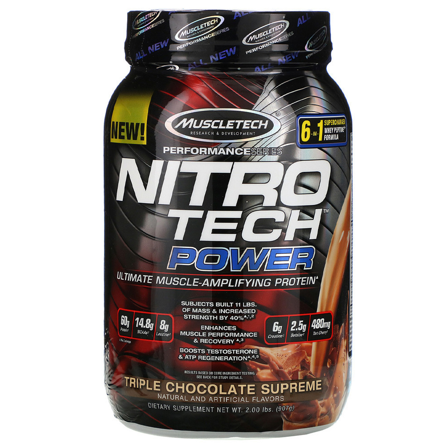 Muscletech Nitro Tech Power, Chocolate, 2 LB, 60 Grams of Protein Per 2 Scoops