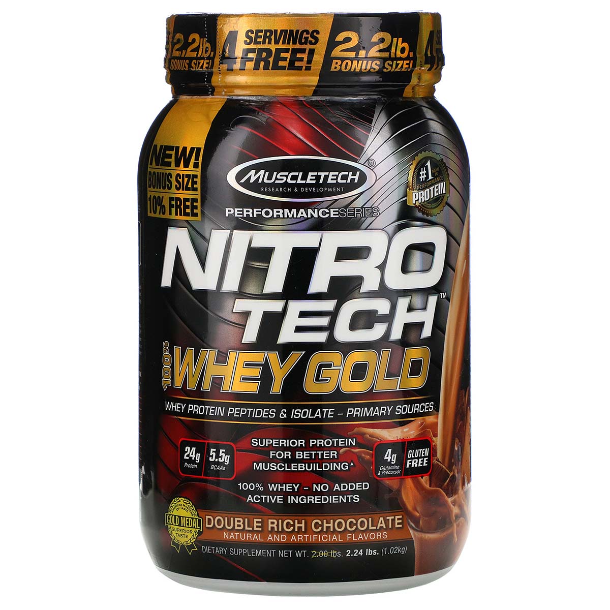 Muscletech Nitro Tech Whey Gold, Double Rich Chocolate, 2.2 LB