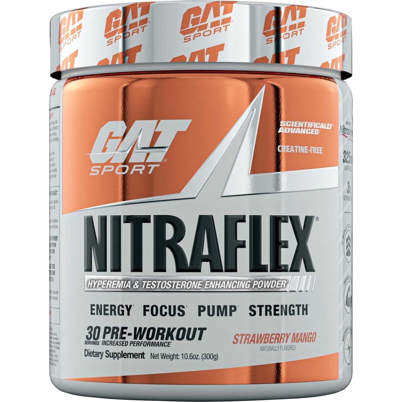 Gat Sport Nitraflex Testosterone Boosting Powder, Strawberry Mango, 30