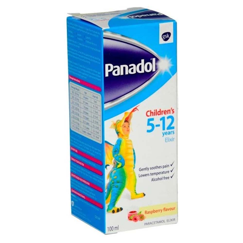 Panadol Children's 5-12 Years Elixir, 100 ML, Raspberry
