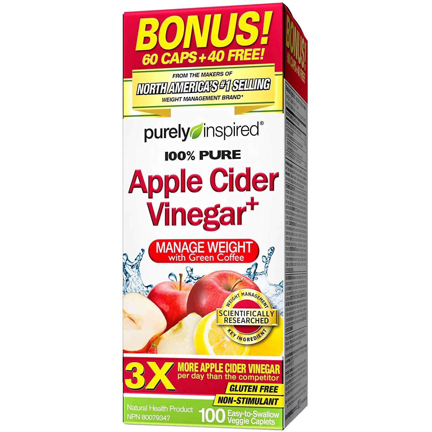 Purely Inspired Apple Cider Vinegar, 100 Veggie Capsules