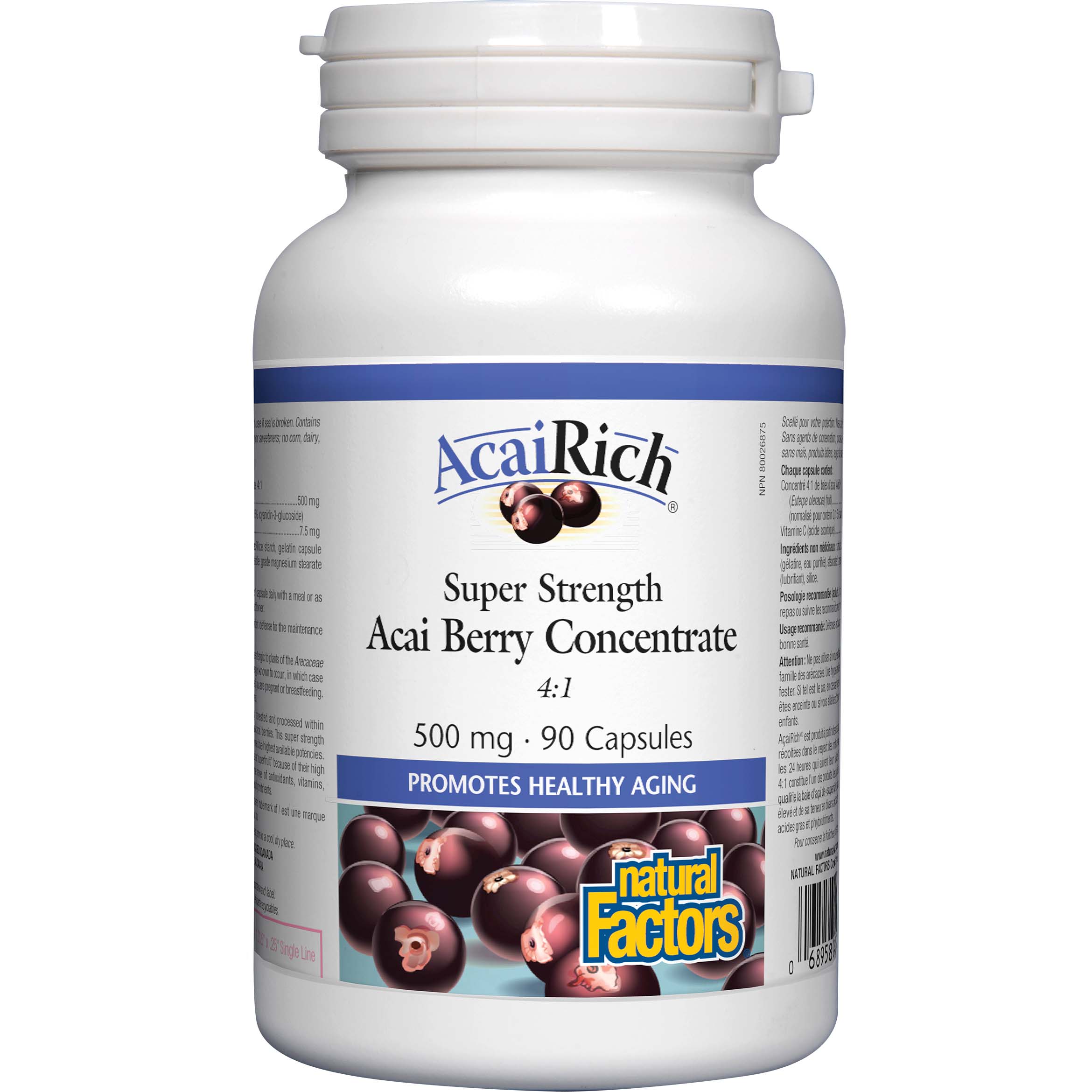 Natural Factors Super Strength Acai Berry Concentrate, 500 mg, 90 Capsules