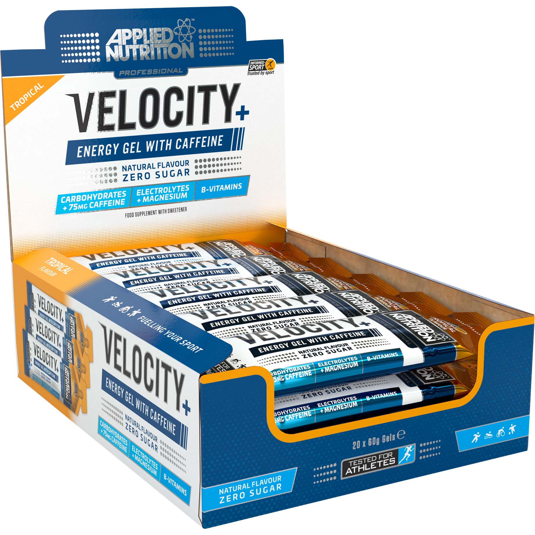 Applied Nutrition Velocity Isotonic Energy Gel with Caffeine Box of 20 Pieces Tropical