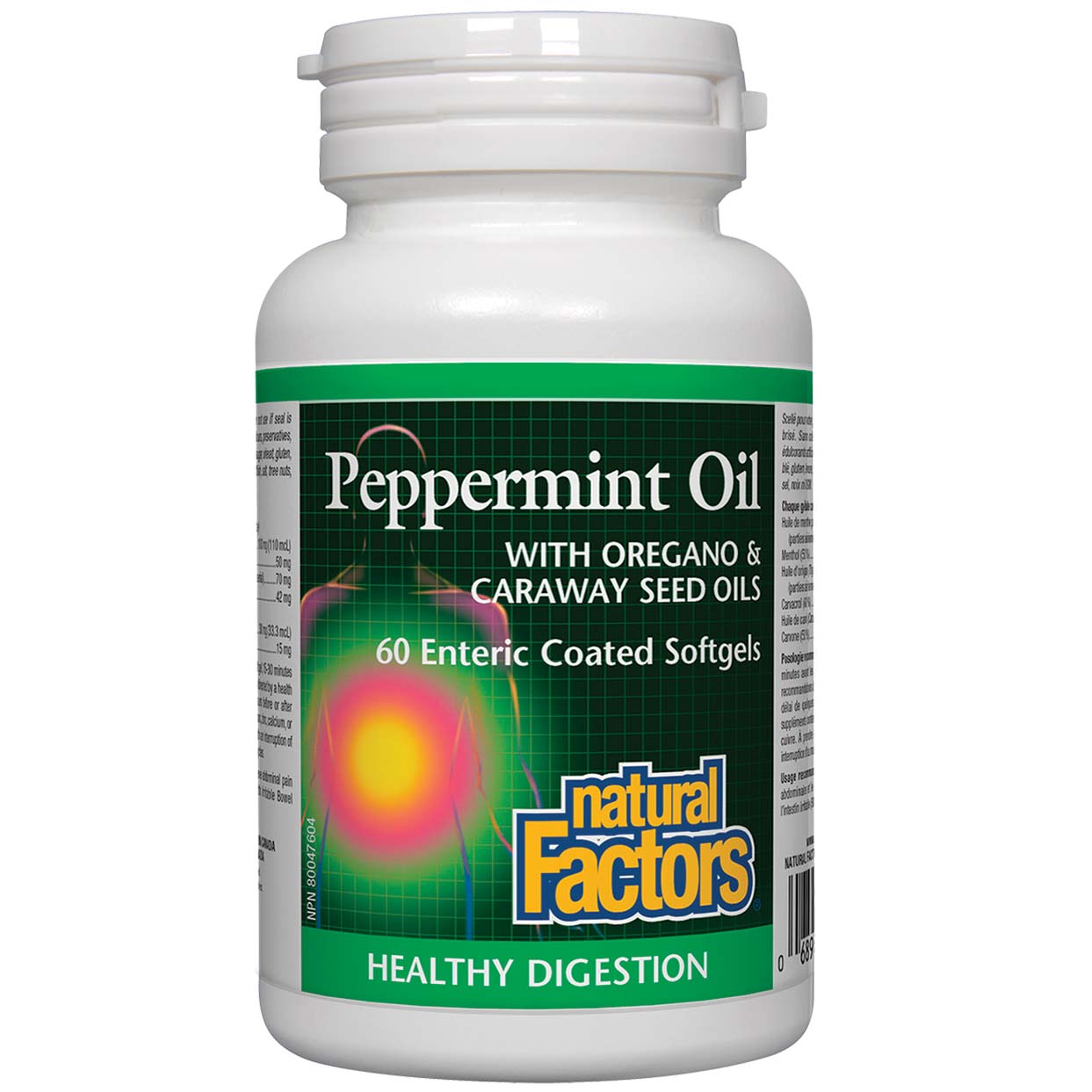 Natural Factors Peppermint Oil With Oregano and Caraway Seed 60 Softgels