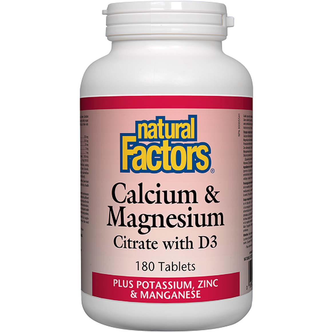 Natural Factors Calcium & Magnesium Citrate with D3 Plus Potassium, Zinc & Manganese, 180 Tablets