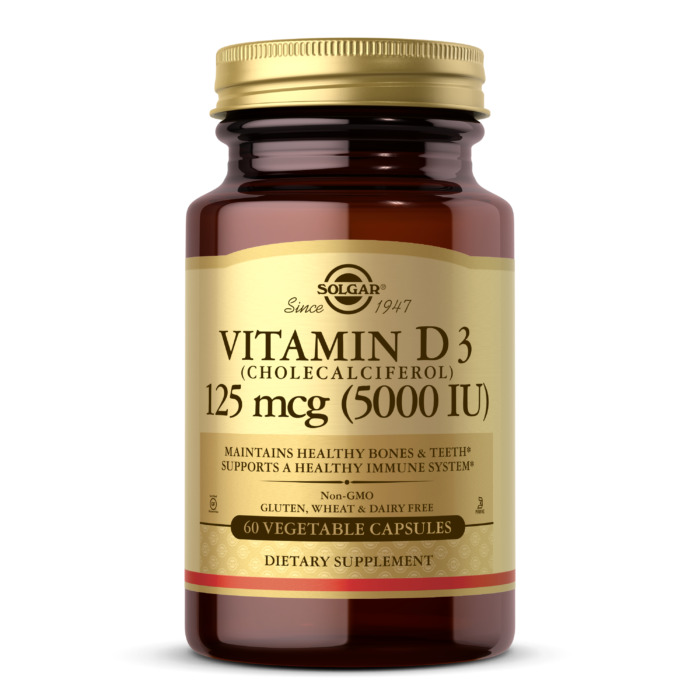 Solgar Vitamin D3 (Cholecalciferol), 5000 IU, 60 Vegetable Capsules