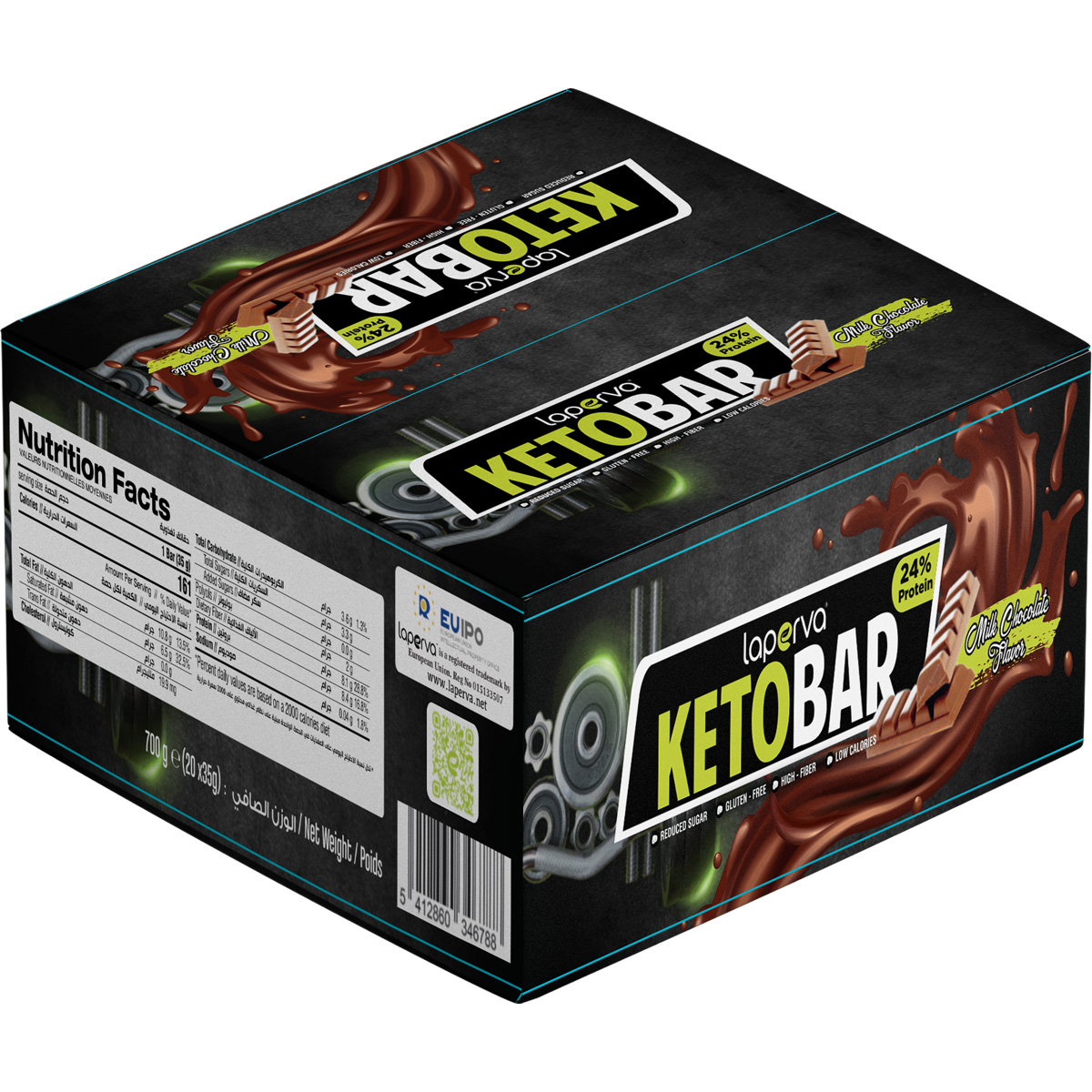 Laperva Keto Bar, Milk Chocolate & Almonds, Box of 20 Bars