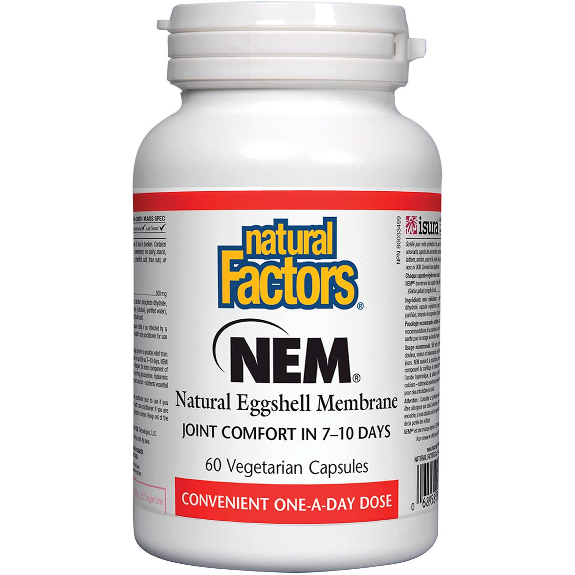 Natural Factors NEM Natural Eggshell Membrane, 500 mg, 60 Veggie Capsules
