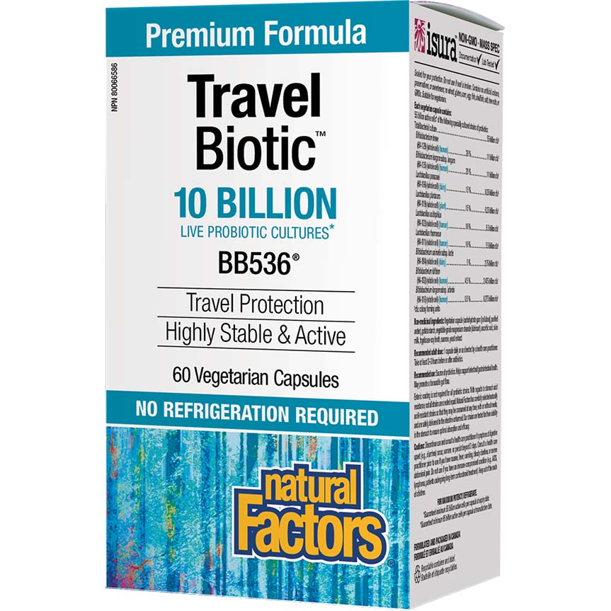 Natural Factors Travel Biotic Bb536 60 Veggie Capsules 10 Billion Active Cells