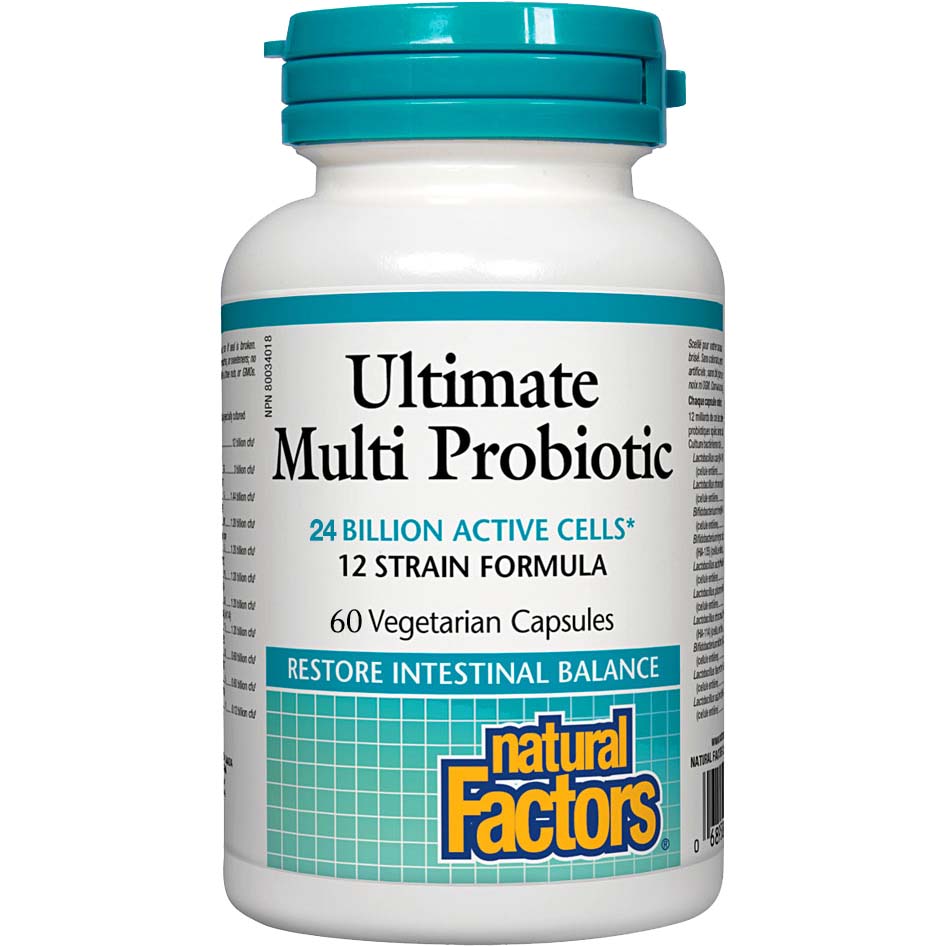 Natural Factors Ultimate Multi Probiotic 60 Veggie Capsules 24 Billion Active Cells Double Strength