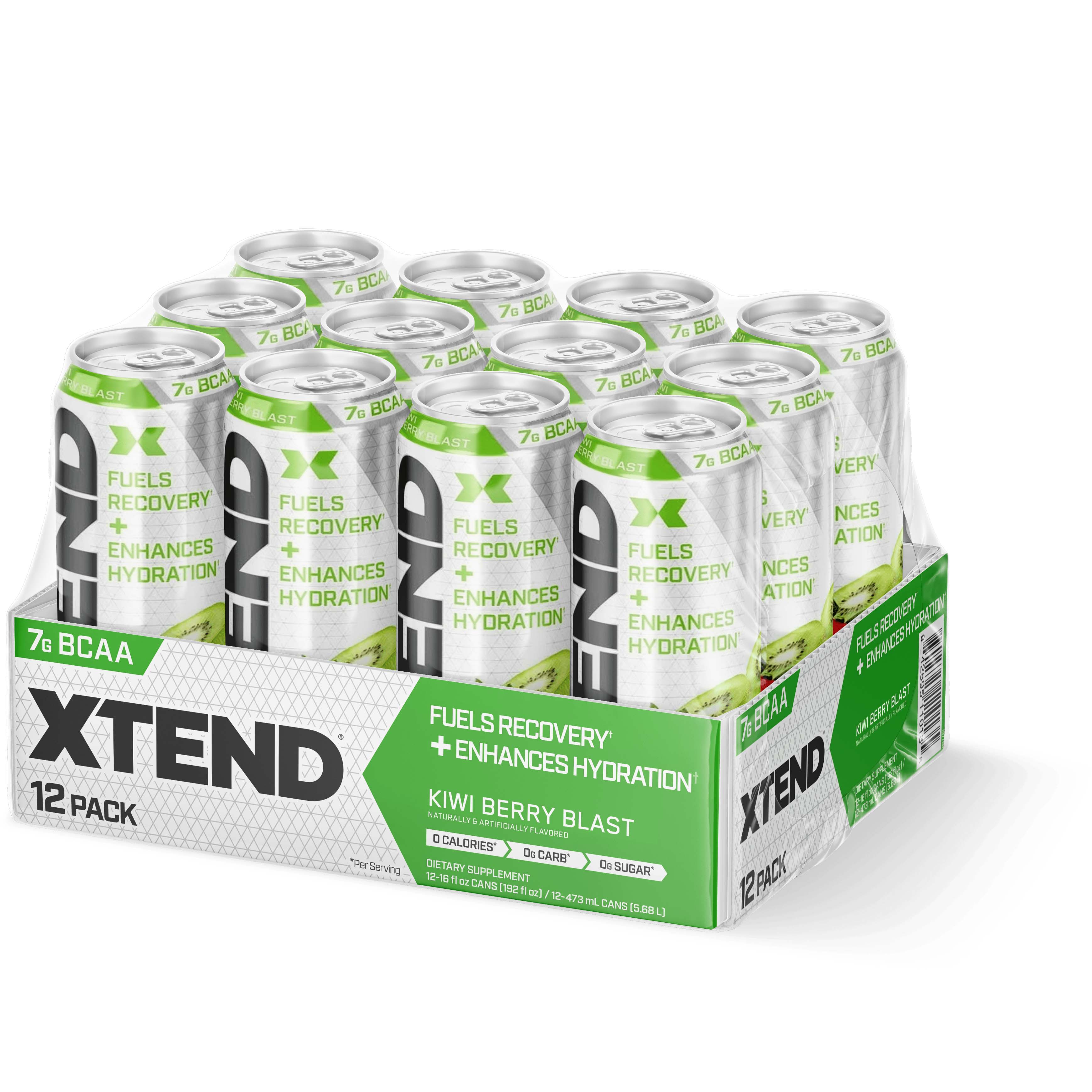 Xtend Carbonated Zero Sugar Hydration & Recovery Drink, Kiwi Berry Blast, Box of 12 Pieces